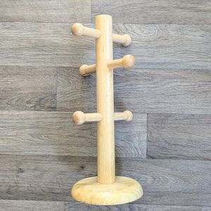 Vintage Solid Wood Blonde Coffee Mug Tree Holder Bar Accessory